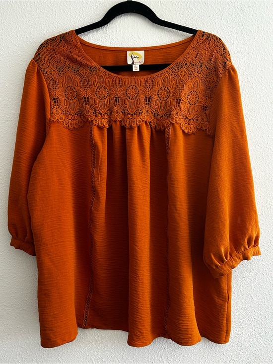 fig and flower Tops - fig and flower Crochet Yoke Peasant Tunic